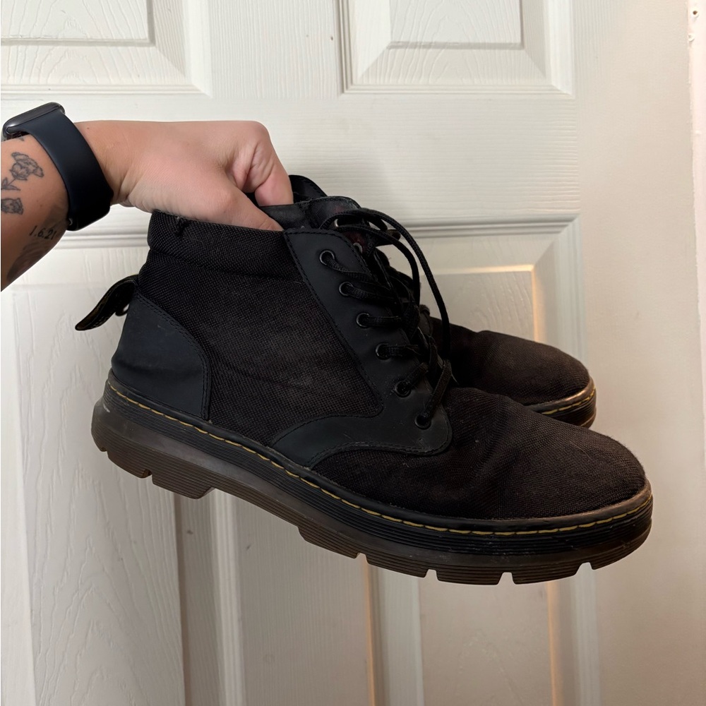 Dr. Martens Black Lace-Up Canvas Boots with Yellow Stitching